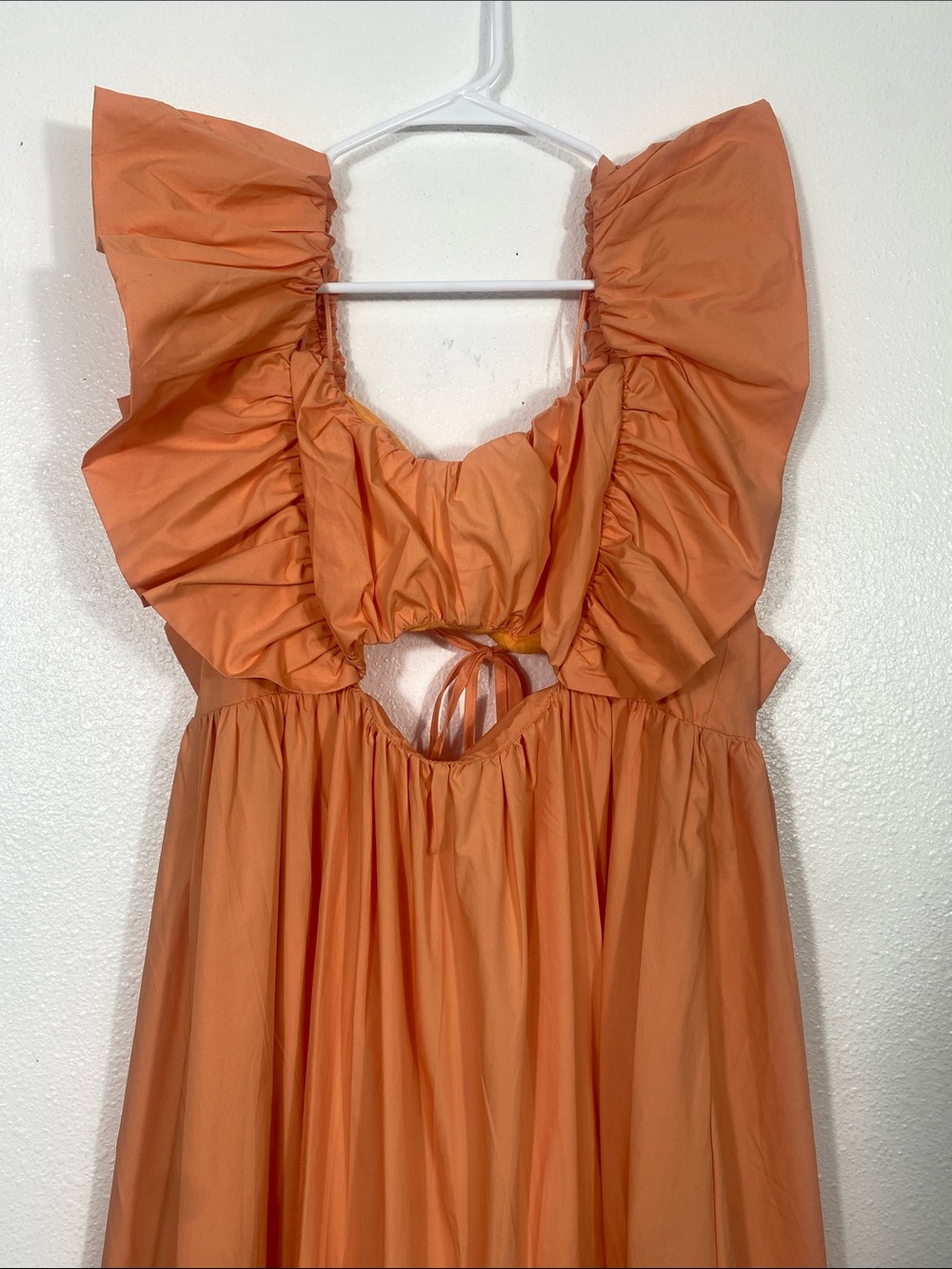 Ina Coral Peach Ruffle Maxi Dress with Front Cutout Size S 100%Cotton - Picture 5 of 16